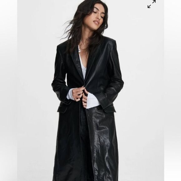 Noa Noa Trinity Matrix Grunge Black Leather Coat Size Medium Edgy E Girl - Picture 2 of 14